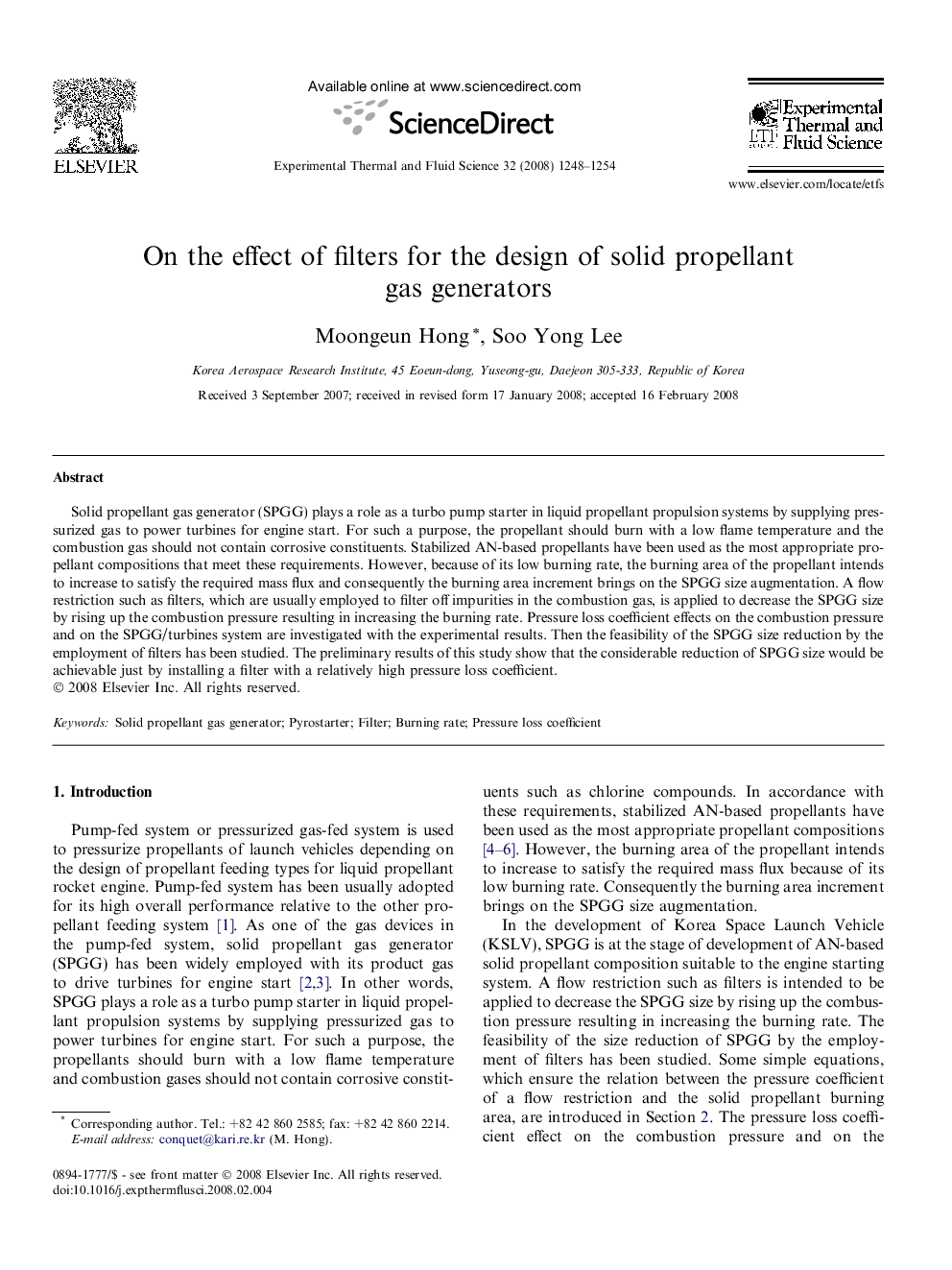 On the effect of filters for the design of solid propellant gas generators