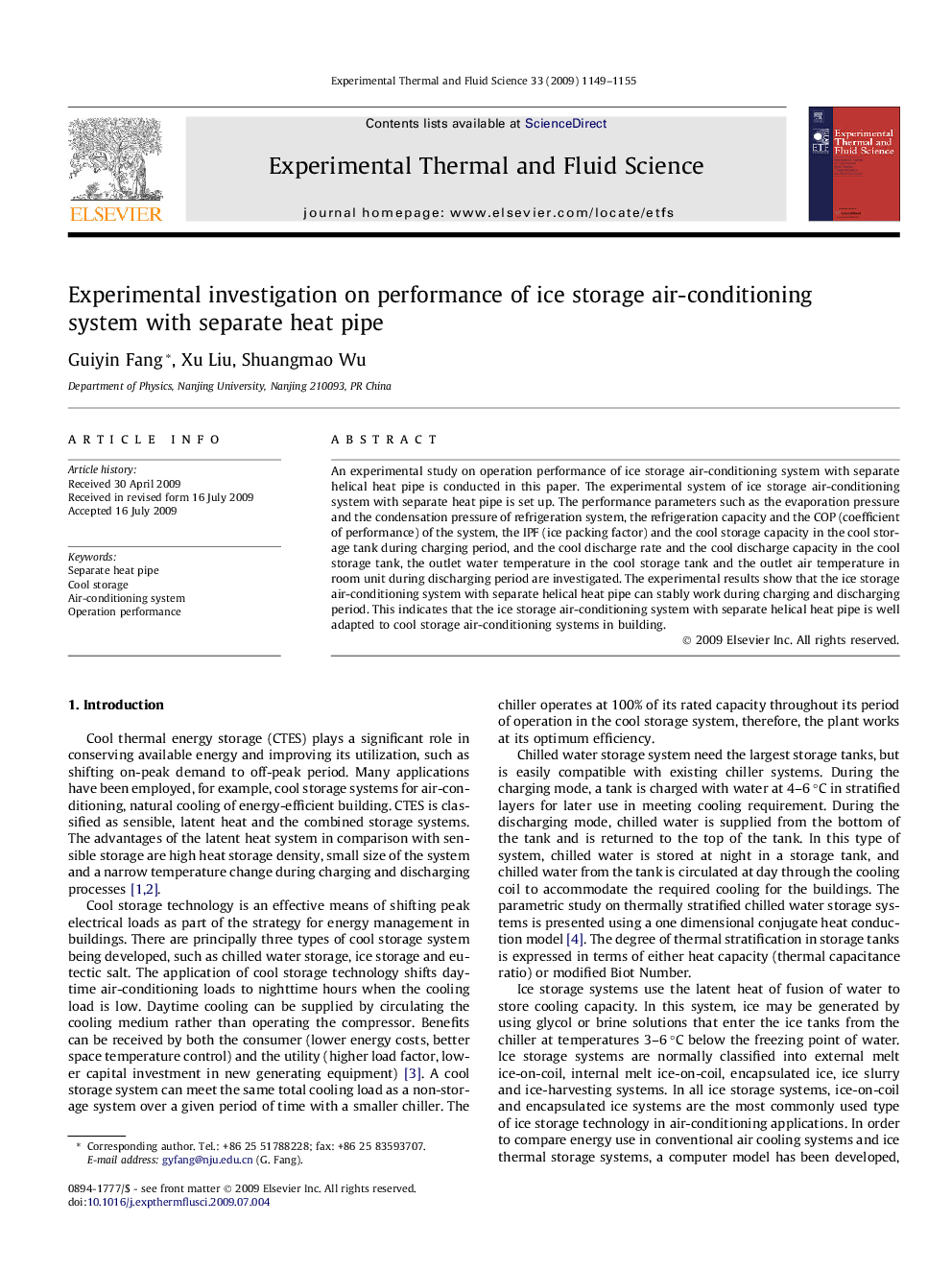 Experimental investigation on performance of ice storage air-conditioning system with separate heat pipe