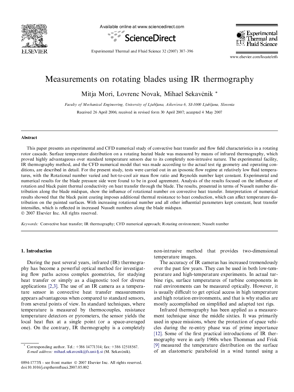 Measurements on rotating blades using IR thermography