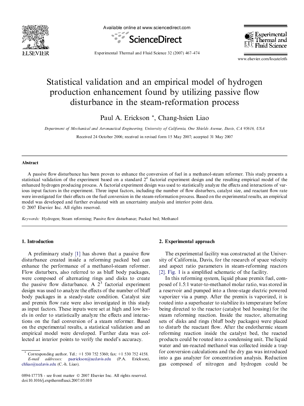 Statistical validation and an empirical model of hydrogen production enhancement found by utilizing passive flow disturbance in the steam-reformation process