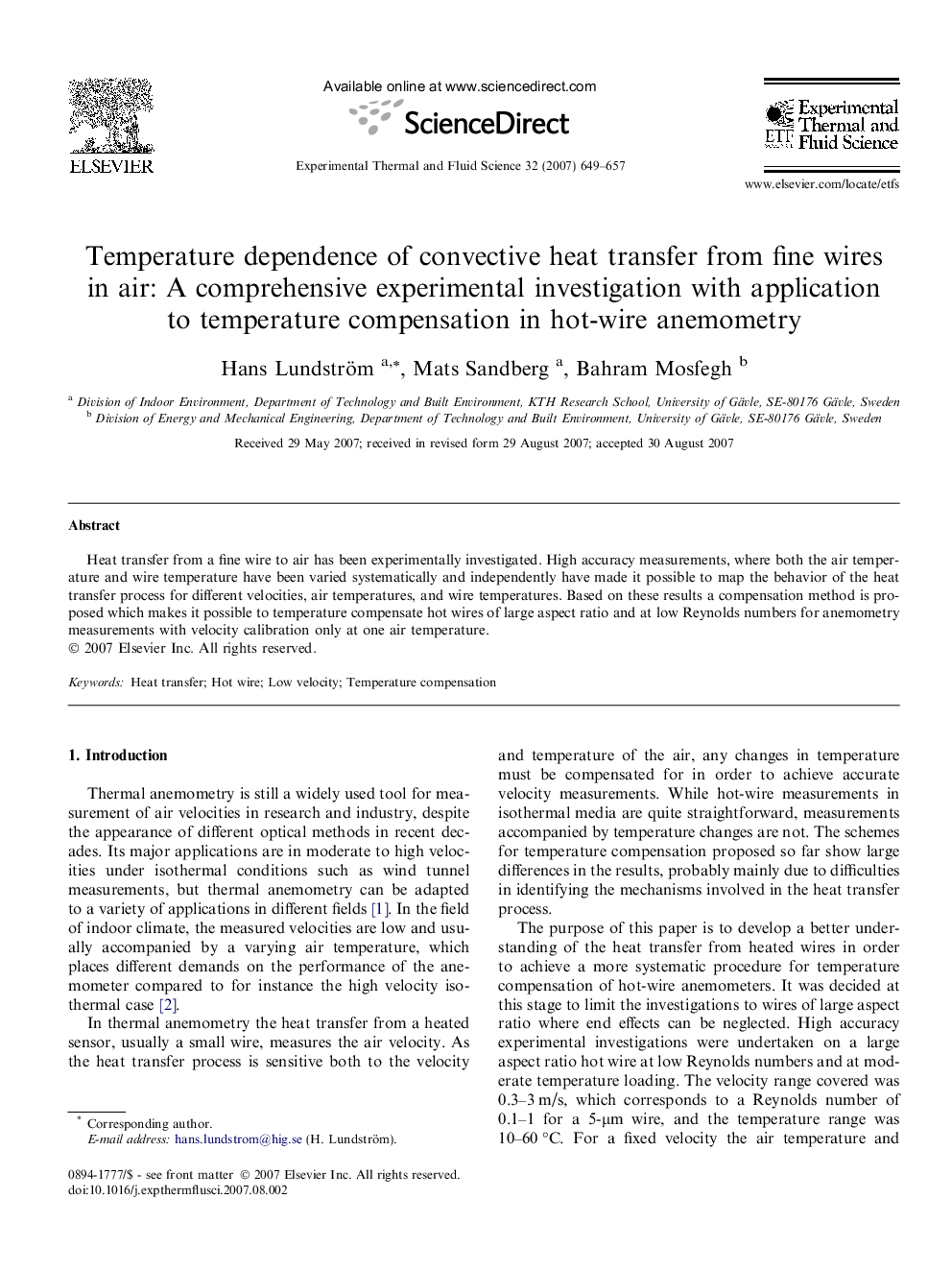 Temperature dependence of convective heat transfer from fine wires in air: A comprehensive experimental investigation with application to temperature compensation in hot-wire anemometry