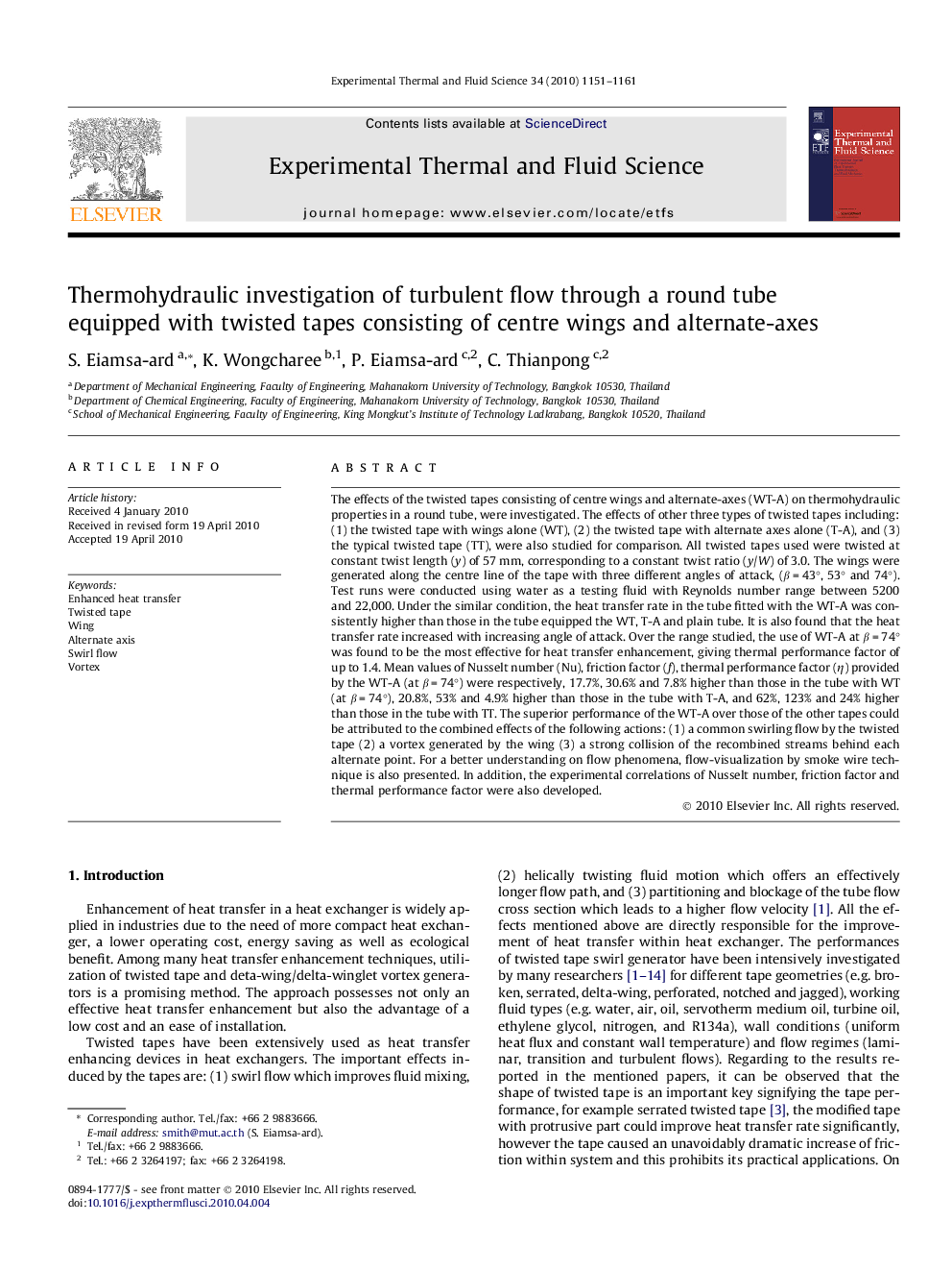 Thermohydraulic investigation of turbulent flow through a round tube equipped with twisted tapes consisting of centre wings and alternate-axes