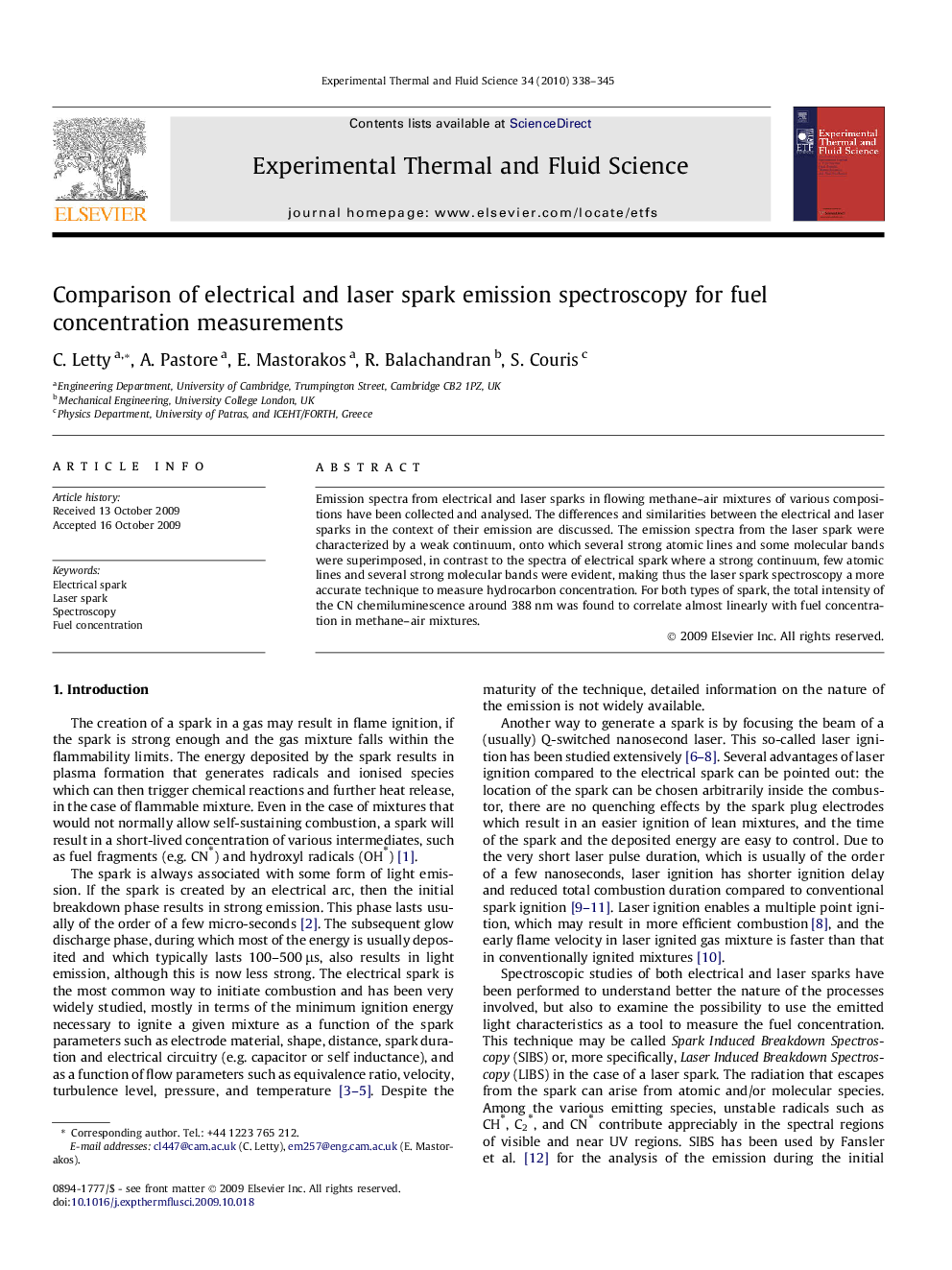 Comparison of electrical and laser spark emission spectroscopy for fuel concentration measurements