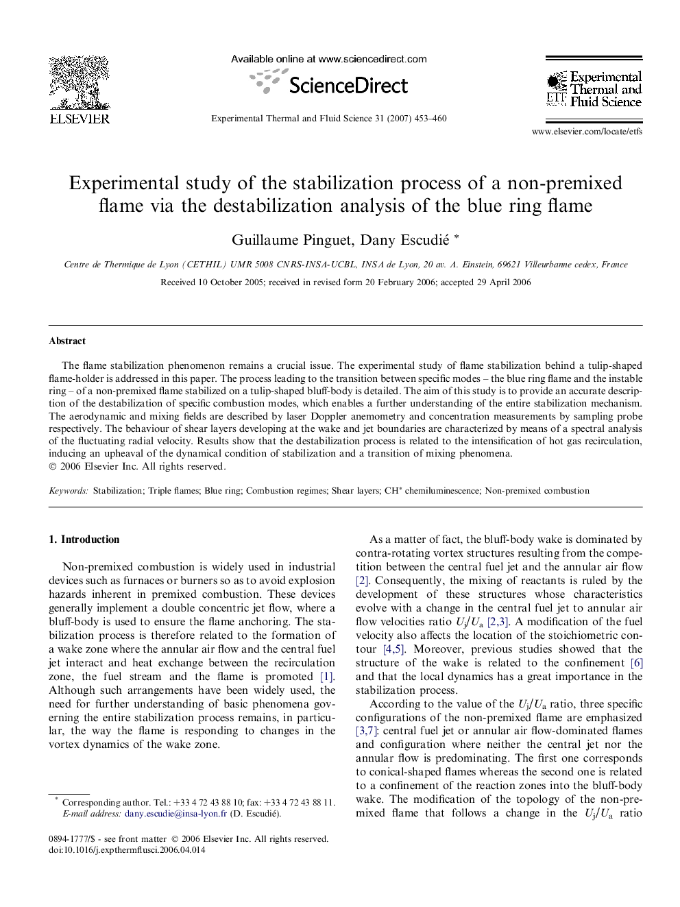 Experimental study of the stabilization process of a non-premixed flame via the destabilization analysis of the blue ring flame