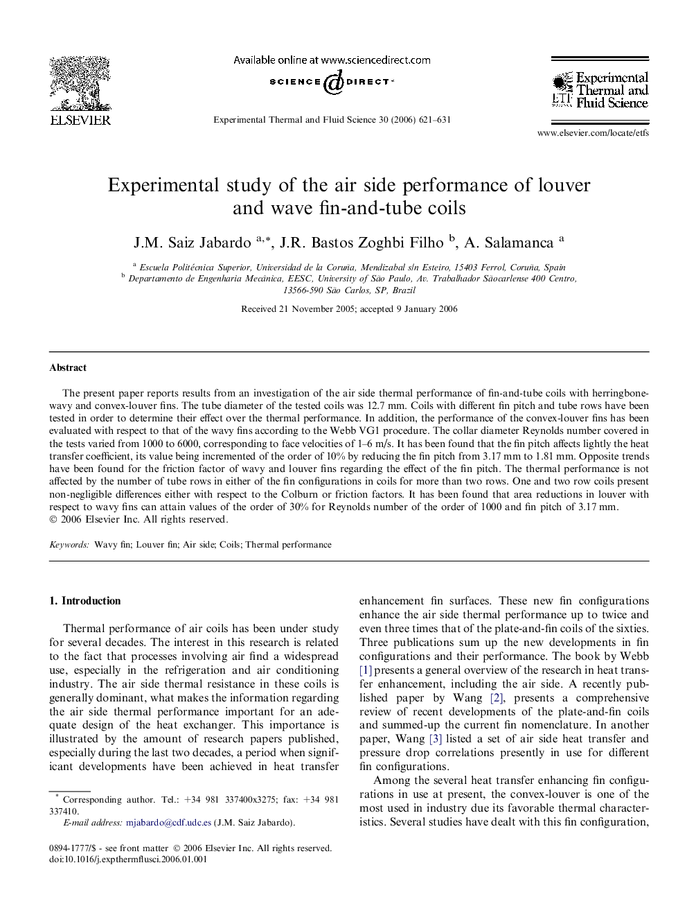 Experimental study of the air side performance of louver and wave fin-and-tube coils