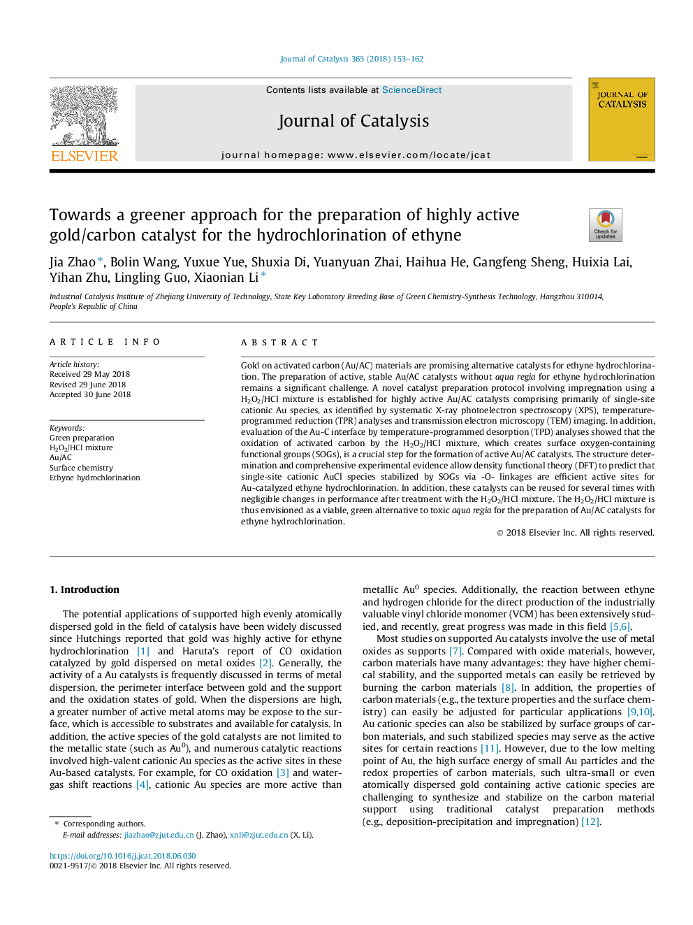 Towards a greener approach for the preparation of highly active gold/carbon catalyst for the hydrochlorination of ethyne