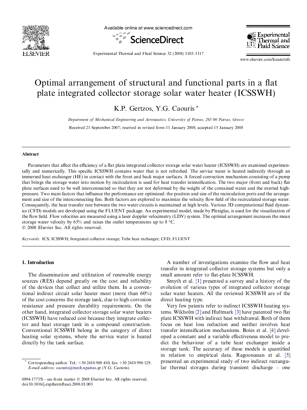 Optimal arrangement of structural and functional parts in a flat plate integrated collector storage solar water heater (ICSSWH)