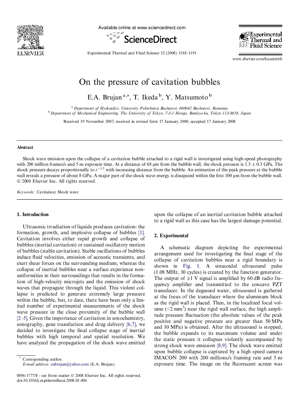 On the pressure of cavitation bubbles