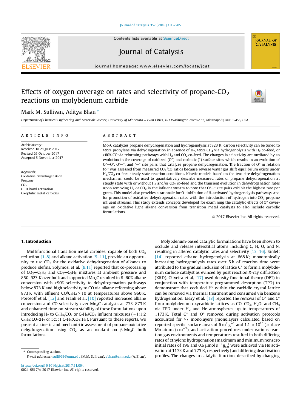 عکس صفحه اول مقاله: Effects of oxygen coverage on rates and selectivity of propane-CO2 reactions on molybdenum carbide Effects of oxygen coverage on rates and selectivity of propane-CO2 reactions on molybdenum carbide
