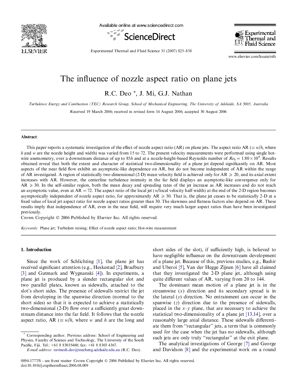 The influence of nozzle aspect ratio on plane jets