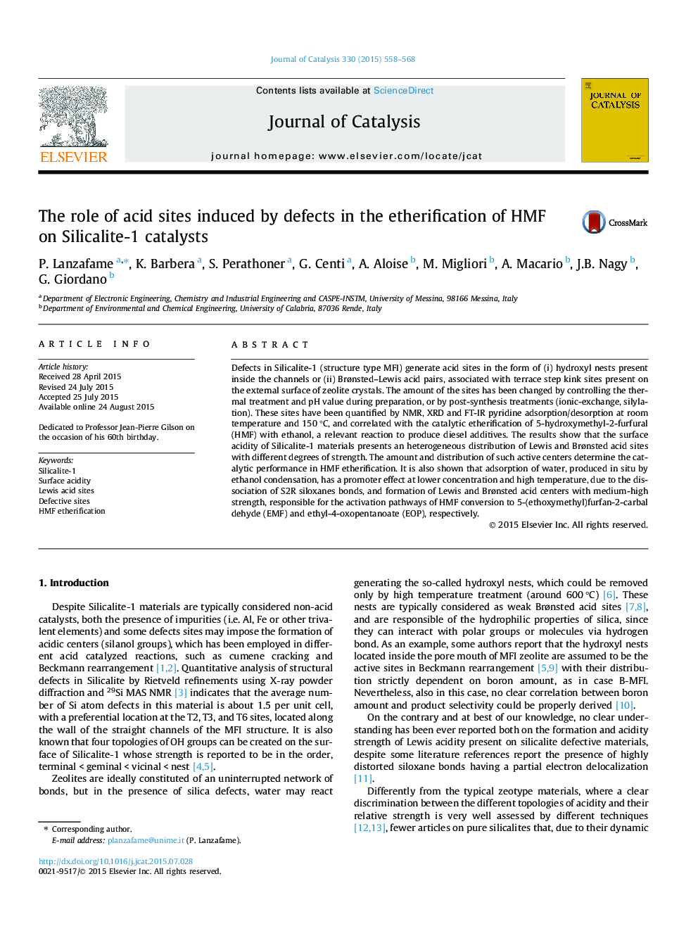 The role of acid sites induced by defects in the etherification of HMF on Silicalite-1 catalysts