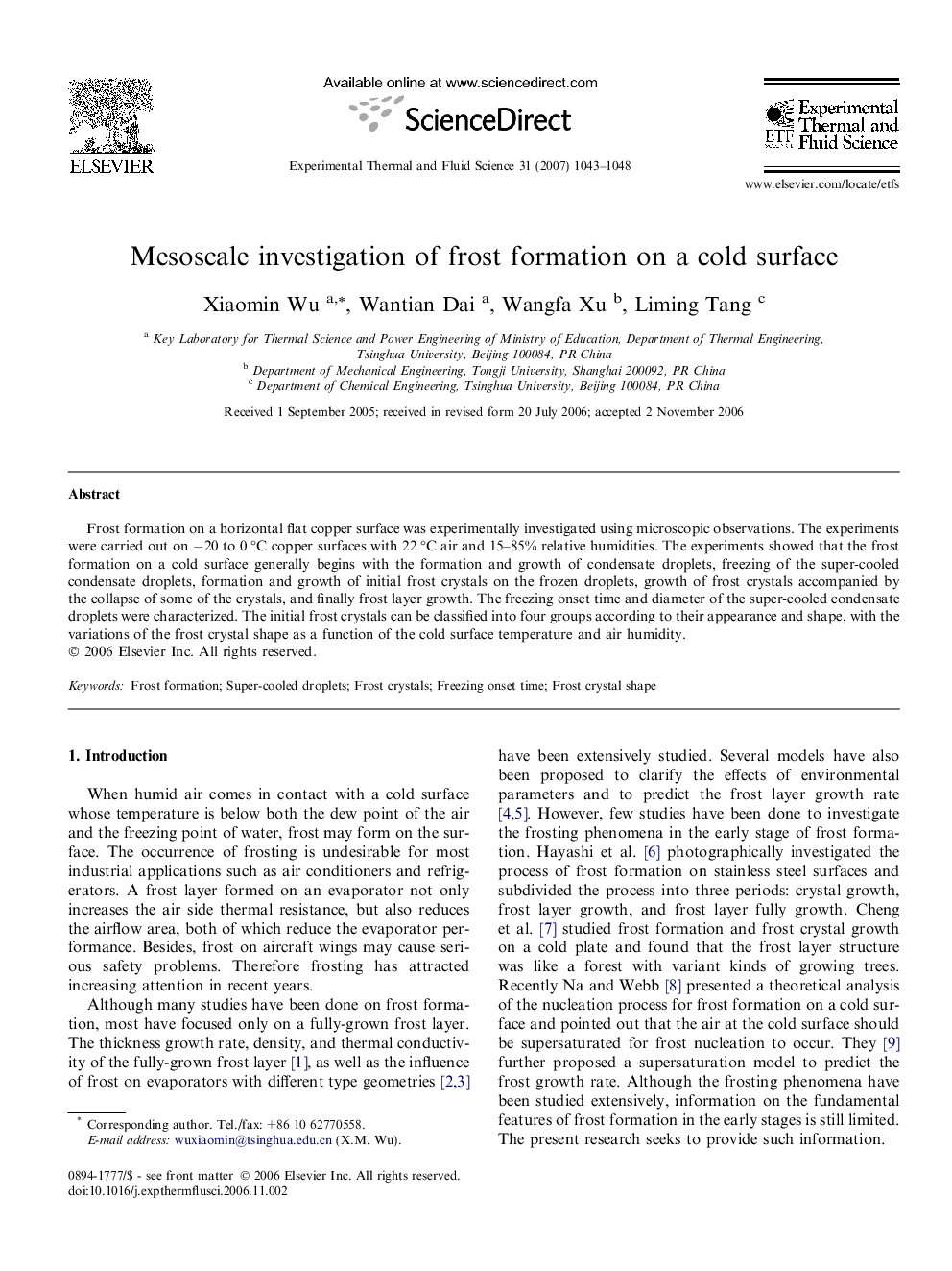 Mesoscale investigation of frost formation on a cold surface