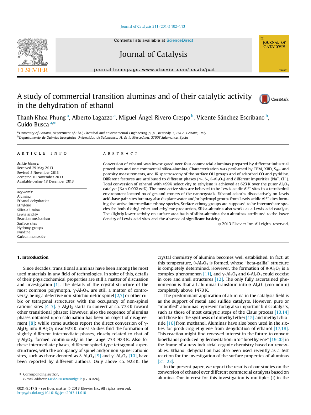 A study of commercial transition aluminas and of their catalytic activity in the dehydration of ethanol