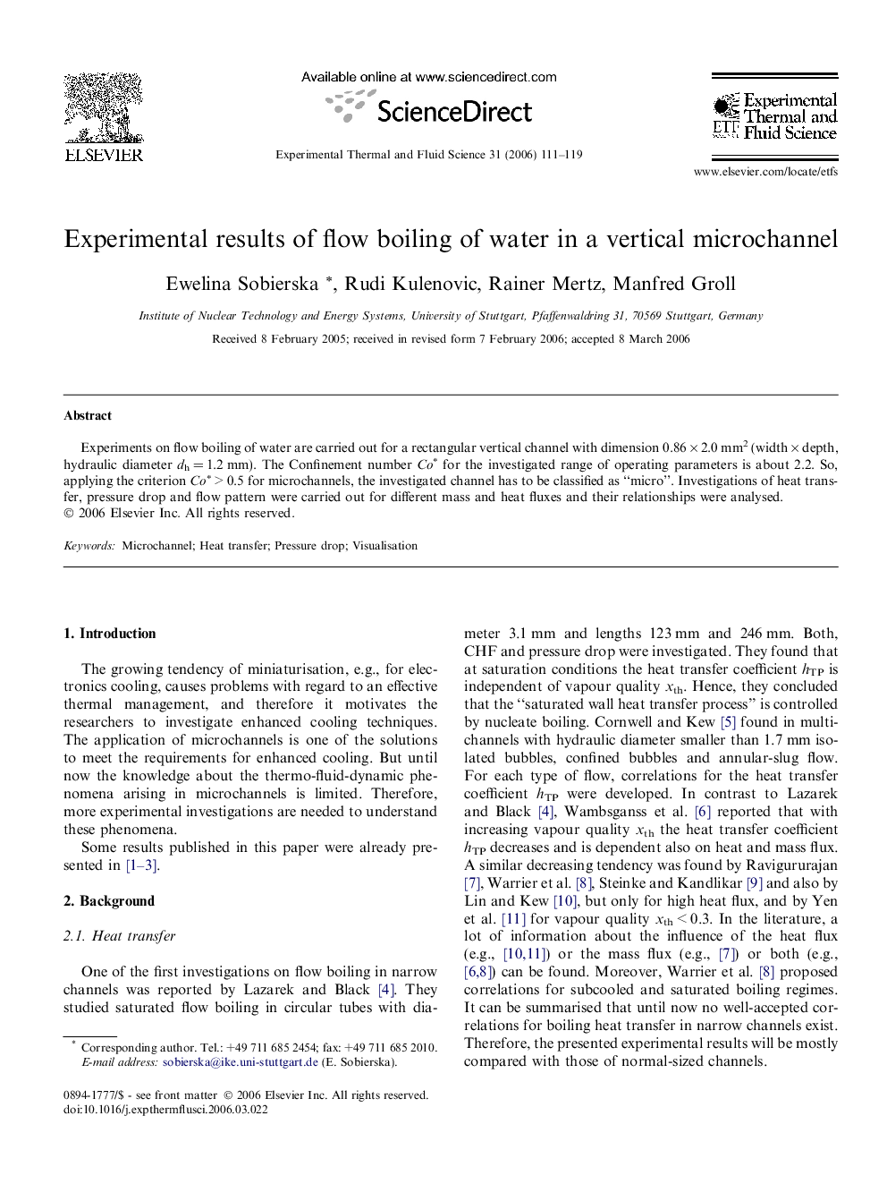 Experimental results of flow boiling of water in a vertical microchannel