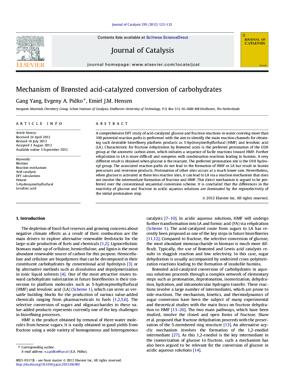 Mechanism of BrÃ¸nsted acid-catalyzed conversion of carbohydrates