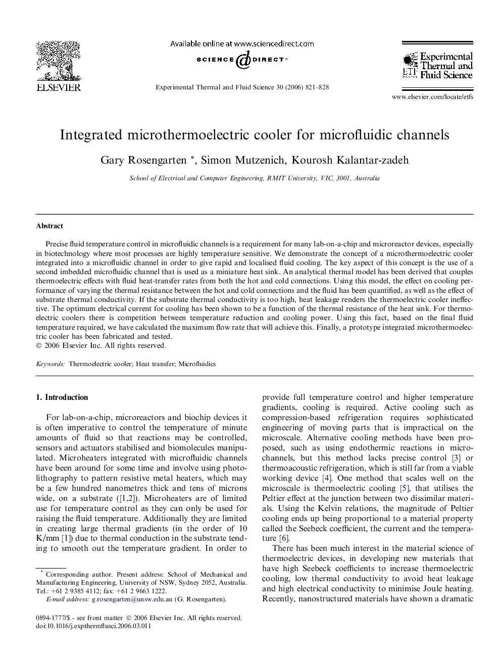 Integrated microthermoelectric cooler for microfluidic channels