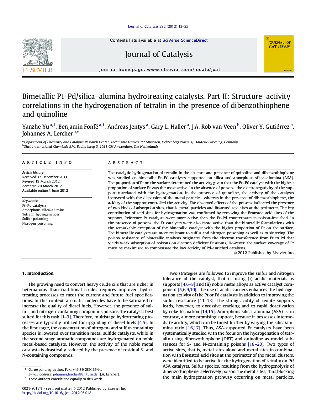 Bimetallic Pt-Pd/silica-alumina hydrotreating catalysts. Part II: Structure-activity correlations in the hydrogenation of tetralin in the presence of dibenzothiophene and quinoline