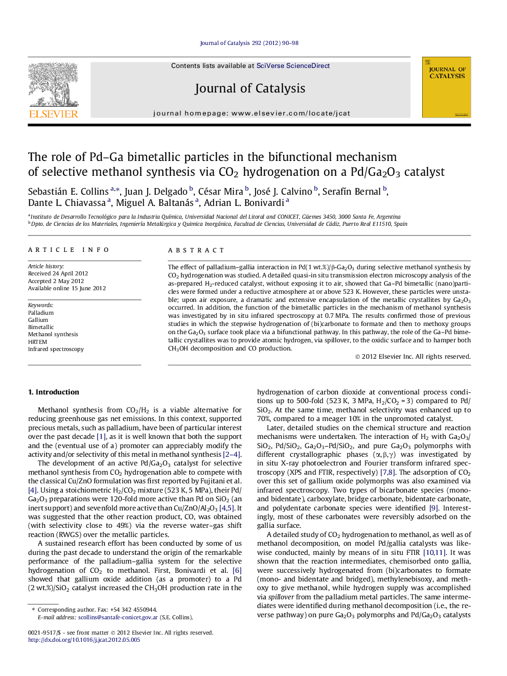 The role of Pd-Ga bimetallic particles in the bifunctional mechanism of selective methanol synthesis via CO2 hydrogenation on a Pd/Ga2O3 catalyst