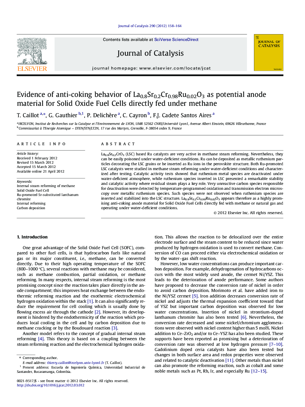 Evidence of anti-coking behavior of La0.8Sr0.2Cr0.98Ru0.02O3 as potential anode material for Solid Oxide Fuel Cells directly fed under methane