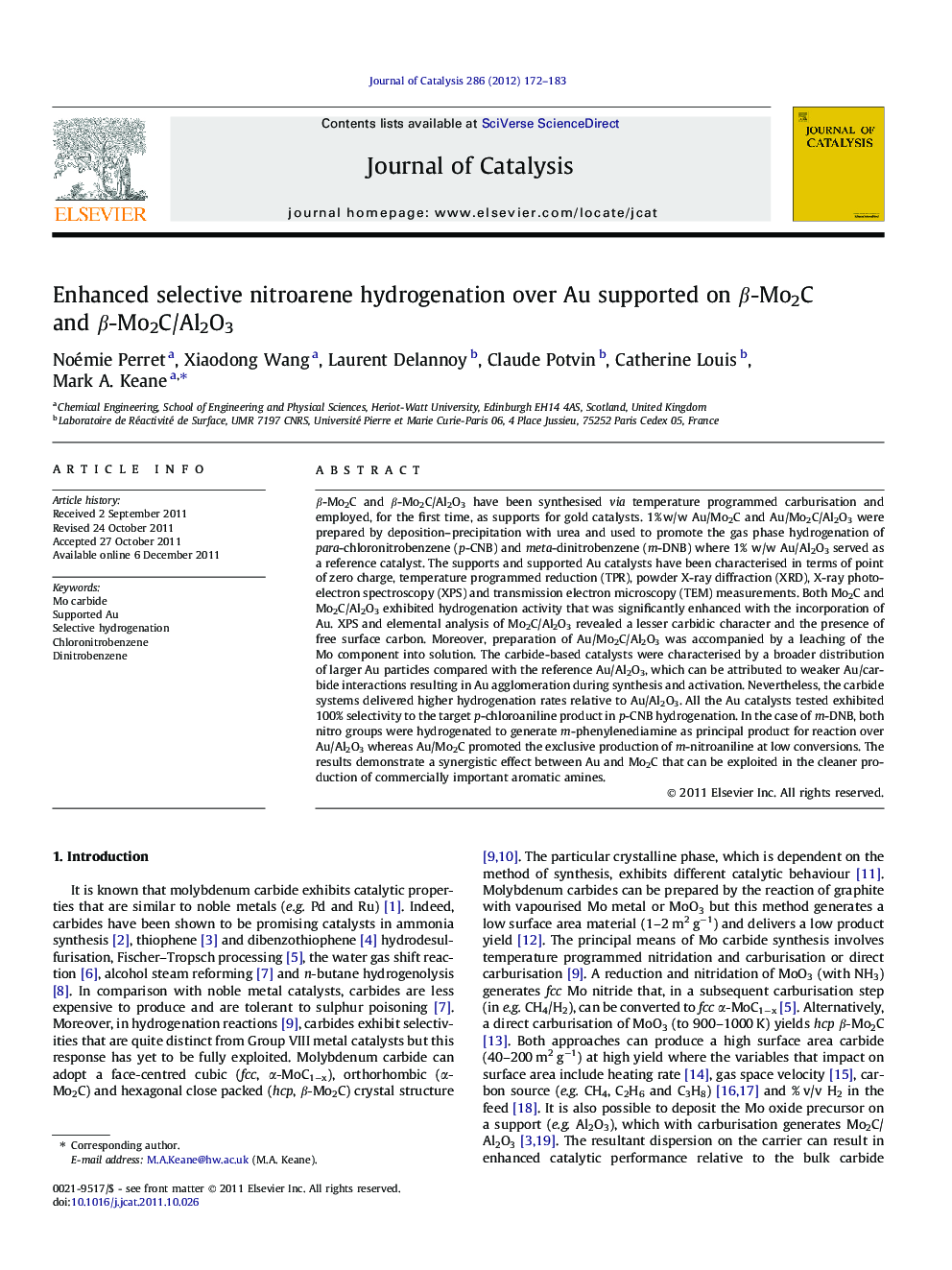 Enhanced selective nitroarene hydrogenation over Au supported on Î²-Mo2C and Î²-Mo2C/Al2O3