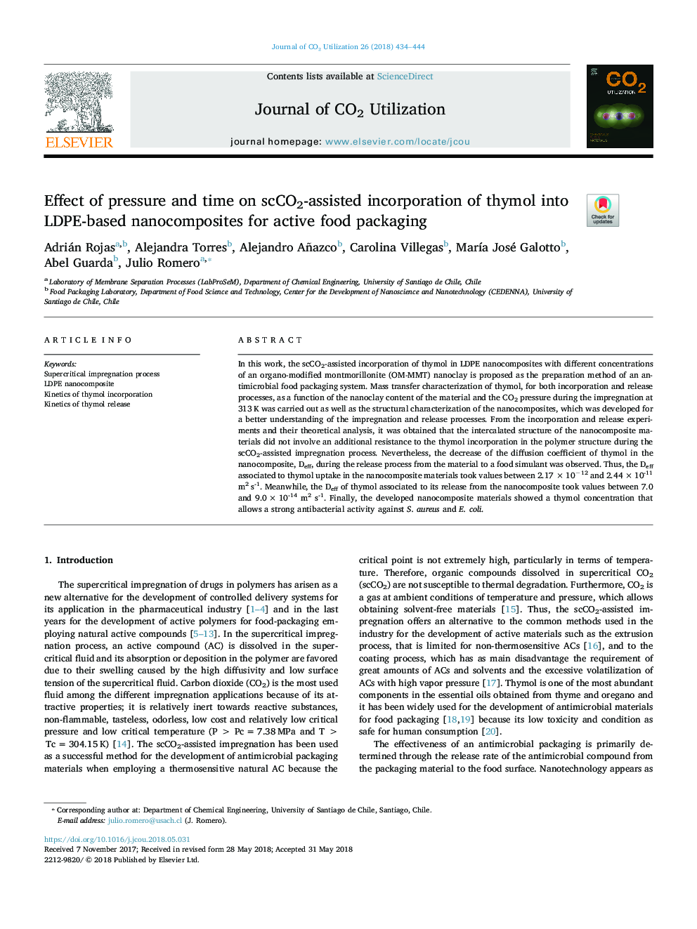 Effect of pressure and time on scCO2-assisted incorporation of thymol into LDPE-based nanocomposites for active food packaging