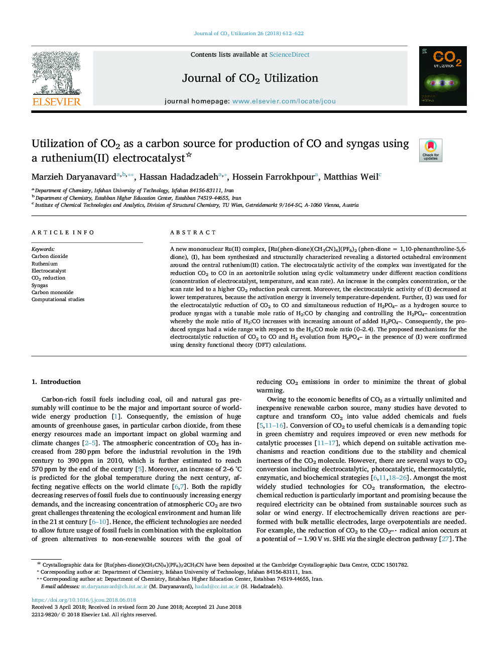 Utilization of CO2 as a carbon source for production of CO and syngas using a ruthenium(II) electrocatalyst