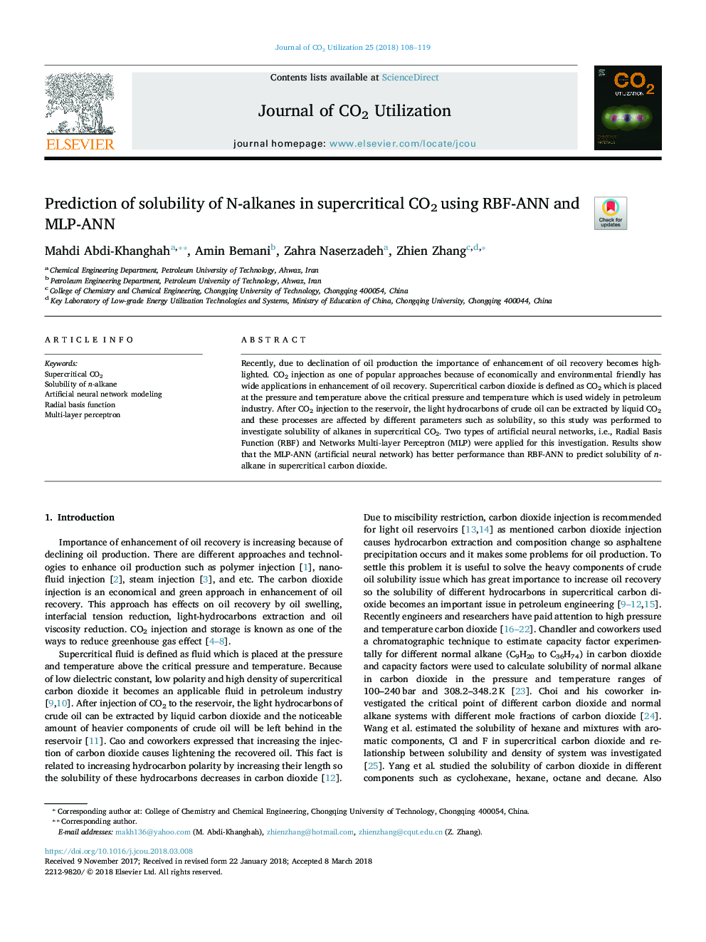 Prediction of solubility of N-alkanes in supercritical CO2 using RBF-ANN and MLP-ANN