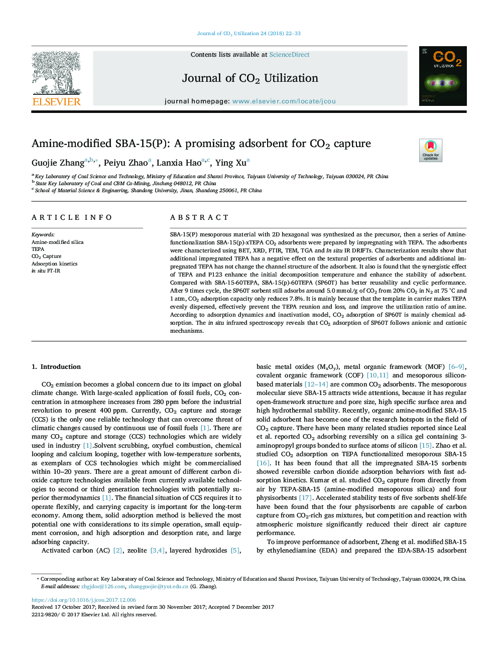 Amine-modified SBA-15(P): A promising adsorbent for CO2 capture