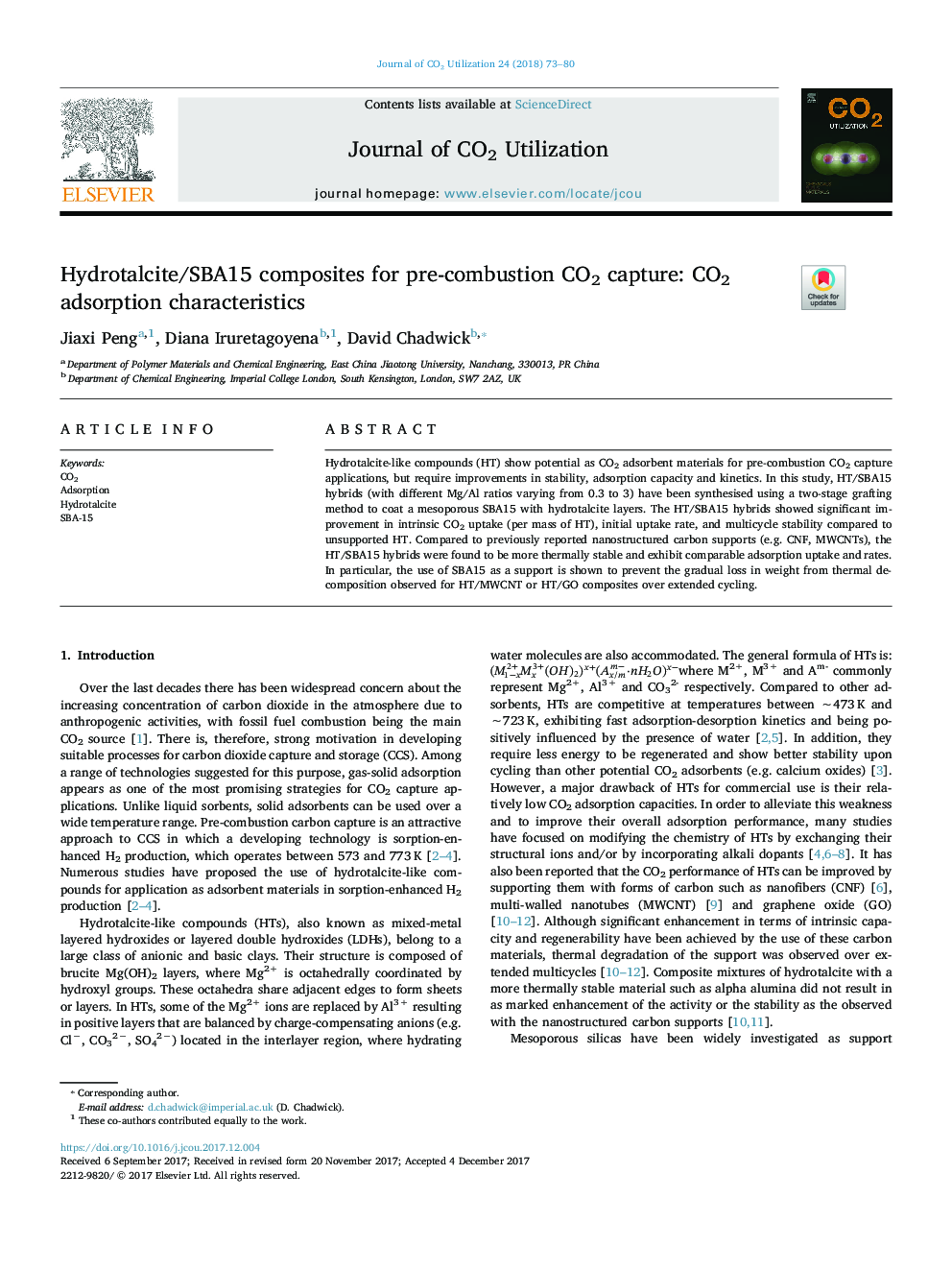 Hydrotalcite/SBA15 composites for pre-combustion CO2 capture: CO2 adsorption characteristics