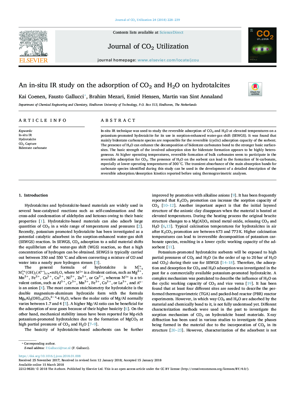 An in-situ IR study on the adsorption of CO2 and H2O on hydrotalcites