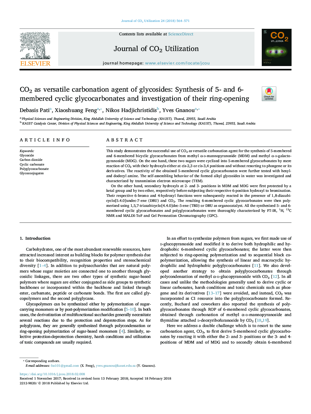 CO2 as versatile carbonation agent of glycosides: Synthesis of 5- and 6-membered cyclic glycocarbonates and investigation of their ring-opening