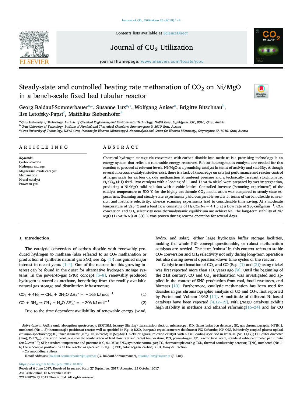 Steady-state and controlled heating rate methanation of CO2 on Ni/MgO in a bench-scale fixed bed tubular reactor