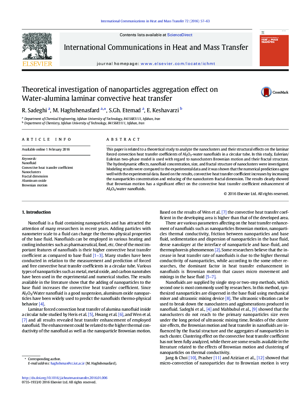 Theoretical investigation of nanoparticles aggregation effect on Water-alumina laminar convective heat transfer