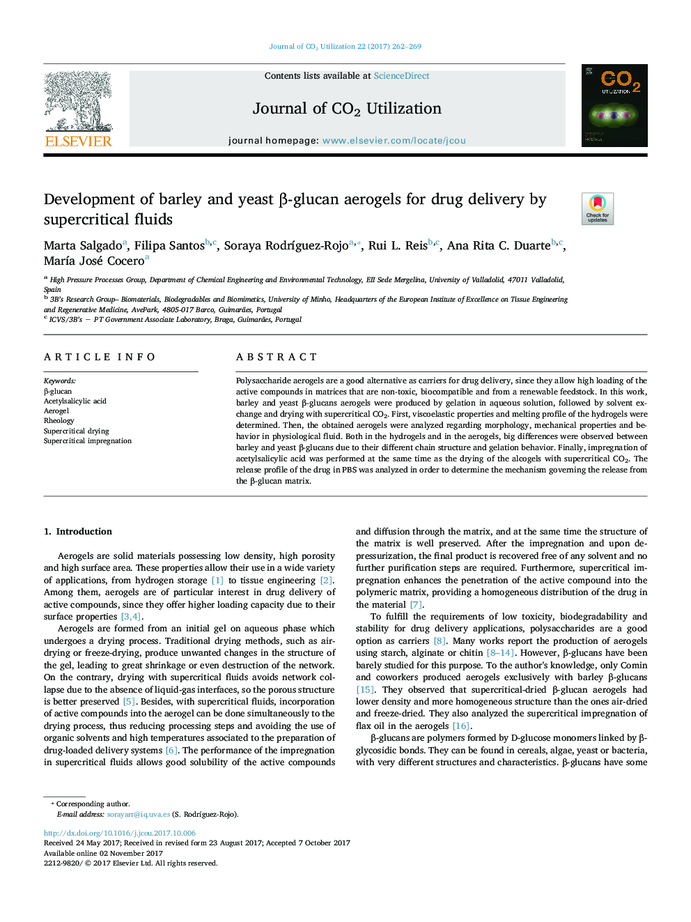 Development of barley and yeast Î²-glucan aerogels for drug delivery by supercritical fluids