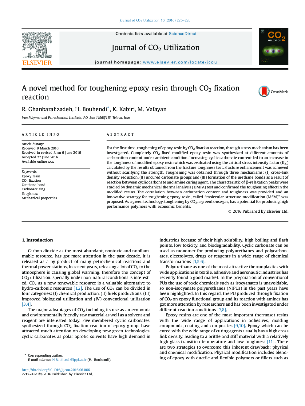 A novel method for toughening epoxy resin through CO2 fixation reaction