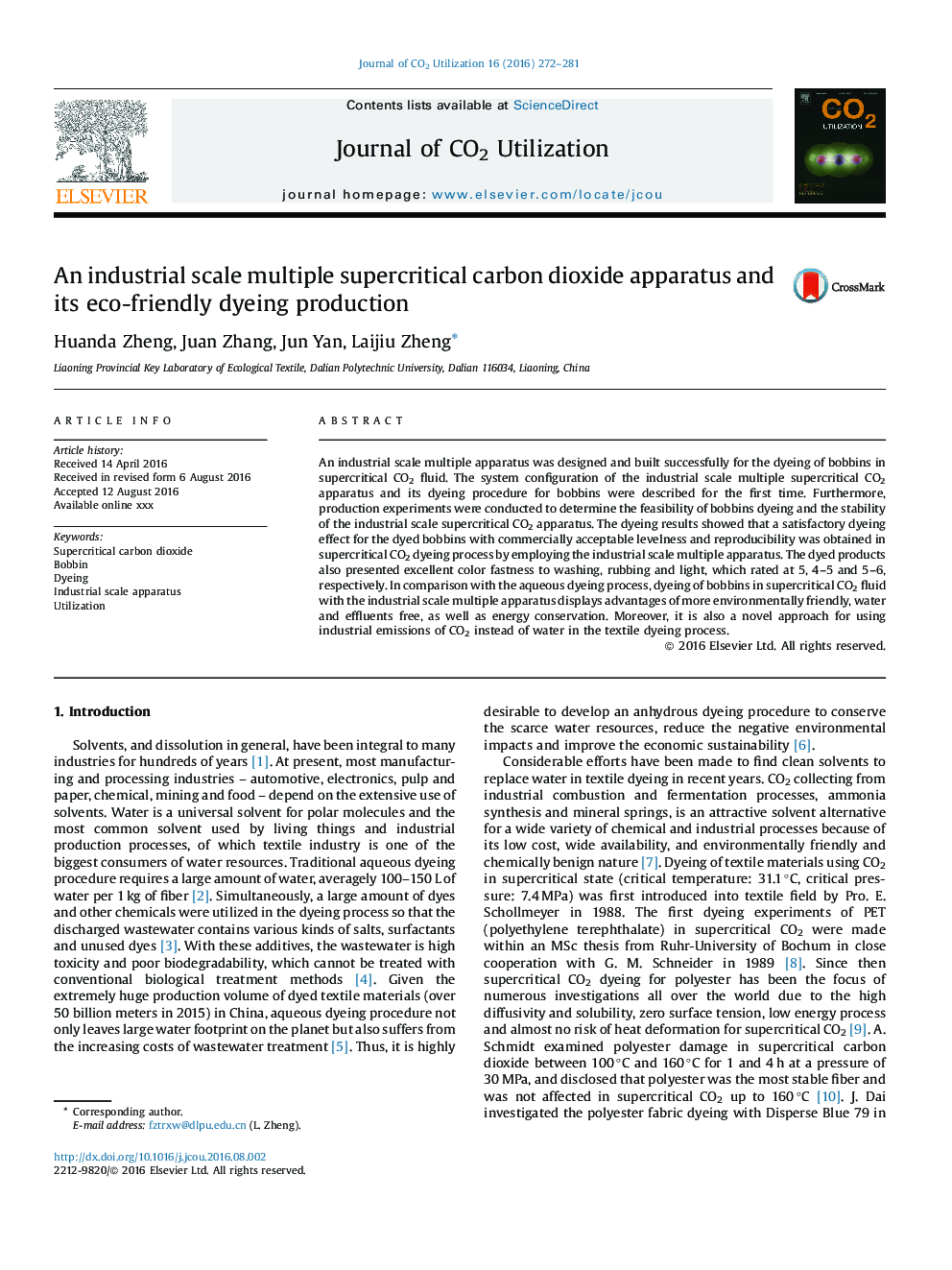 An industrial scale multiple supercritical carbon dioxide apparatus and its eco-friendly dyeing production