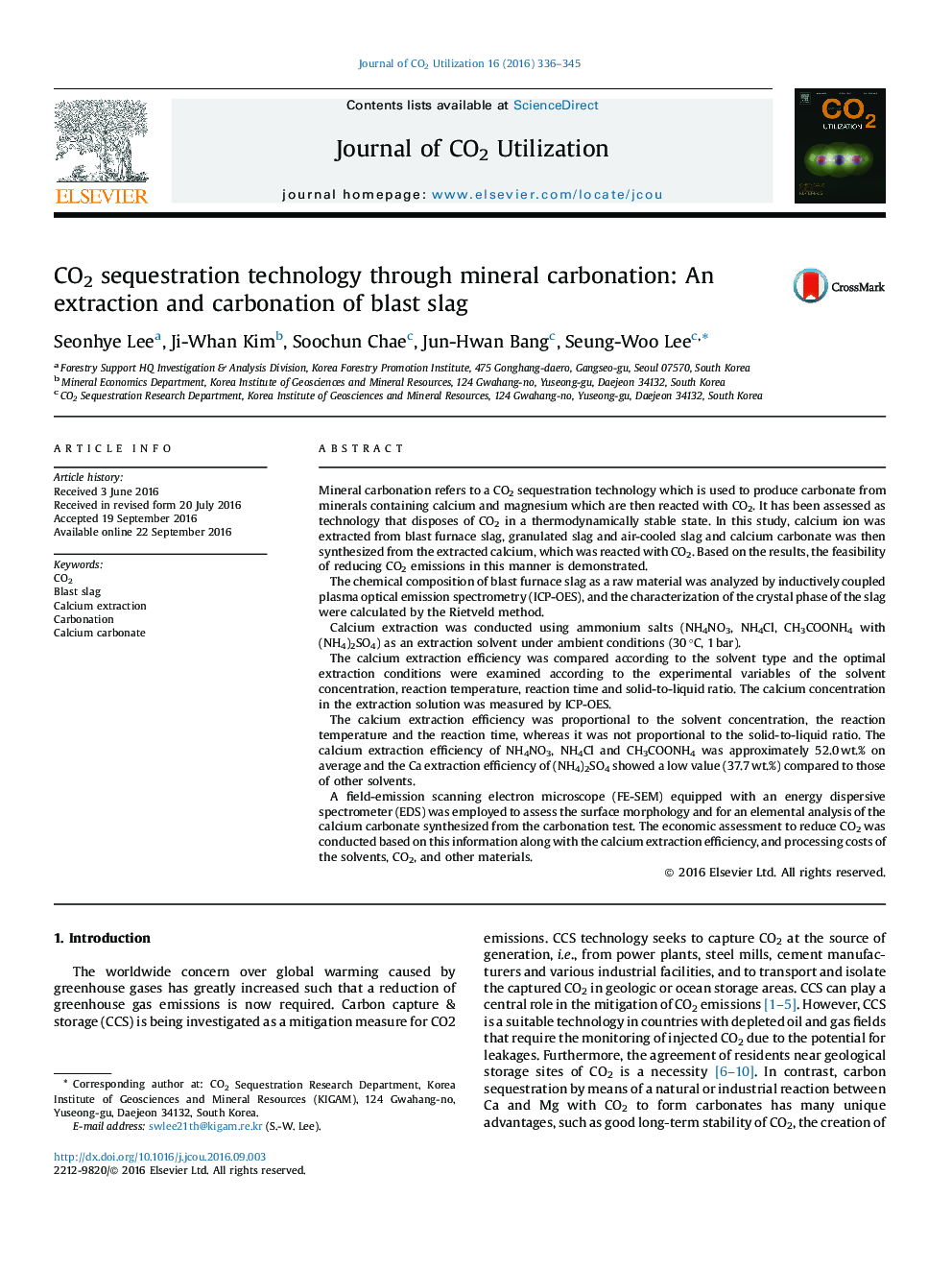 CO2 sequestration technology through mineral carbonation: An extraction and carbonation of blast slag