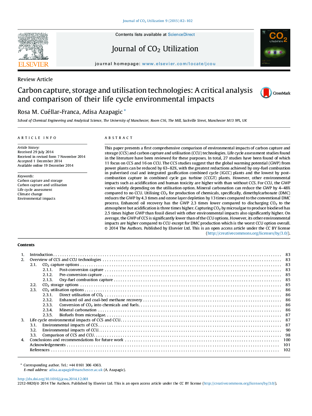 تکنولوژی جذب کربن، ذخیره سازی و بهره برداری: تجزیه و تحلیل بحرانی و مقایسه تاثیرات محیطی آن در محیط زیست 