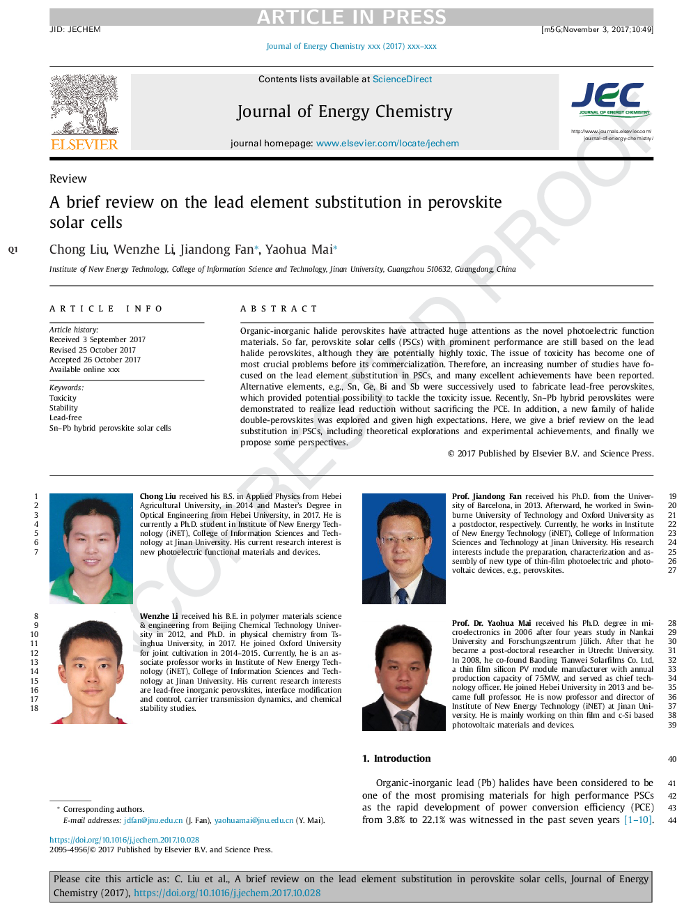 A brief review on the lead element substitution in perovskite solar cells