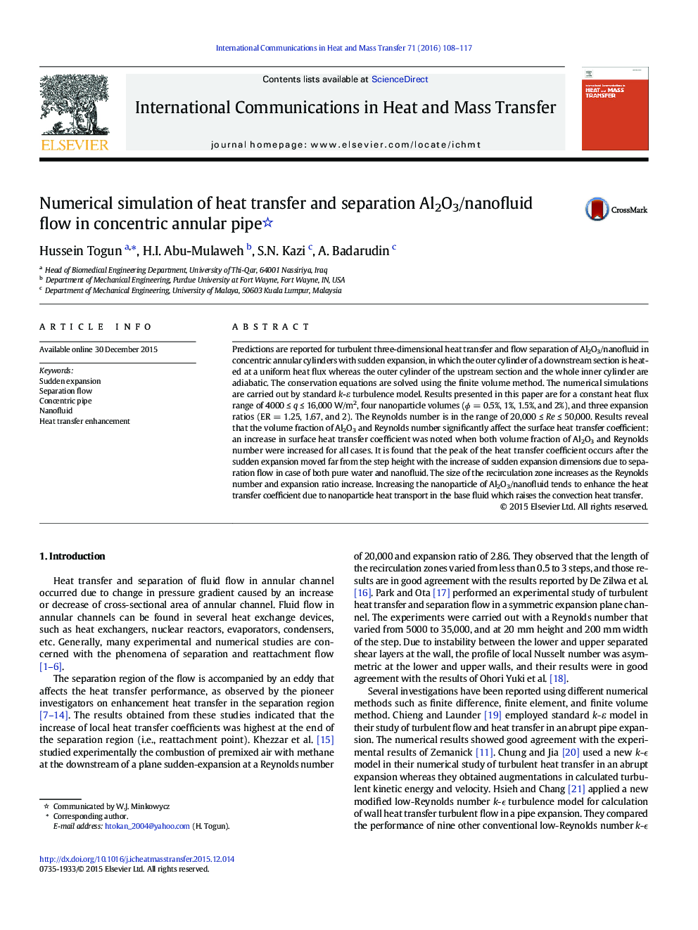 Numerical simulation of heat transfer and separation Al2O3/nanofluid flow in concentric annular pipe 