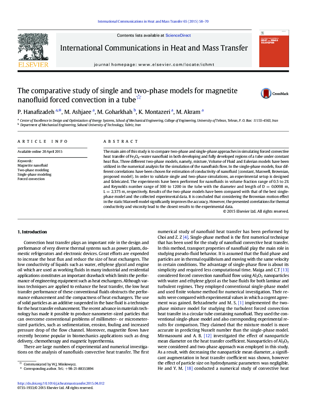 The comparative study of single and two-phase models for magnetite nanofluid forced convection in a tube 