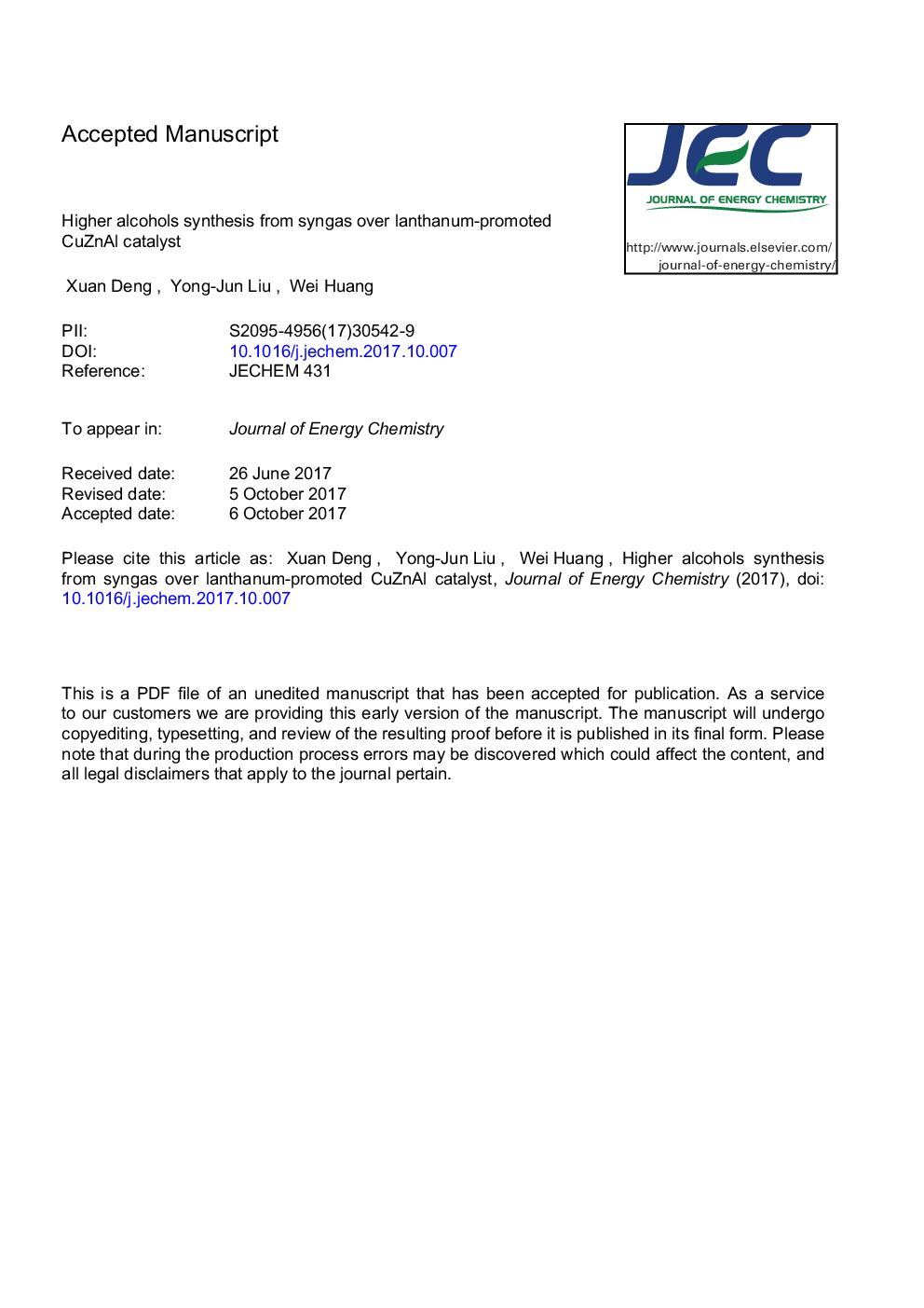 Higher alcohols synthesis from syngas over lanthanum-promoted CuZnAl catalyst