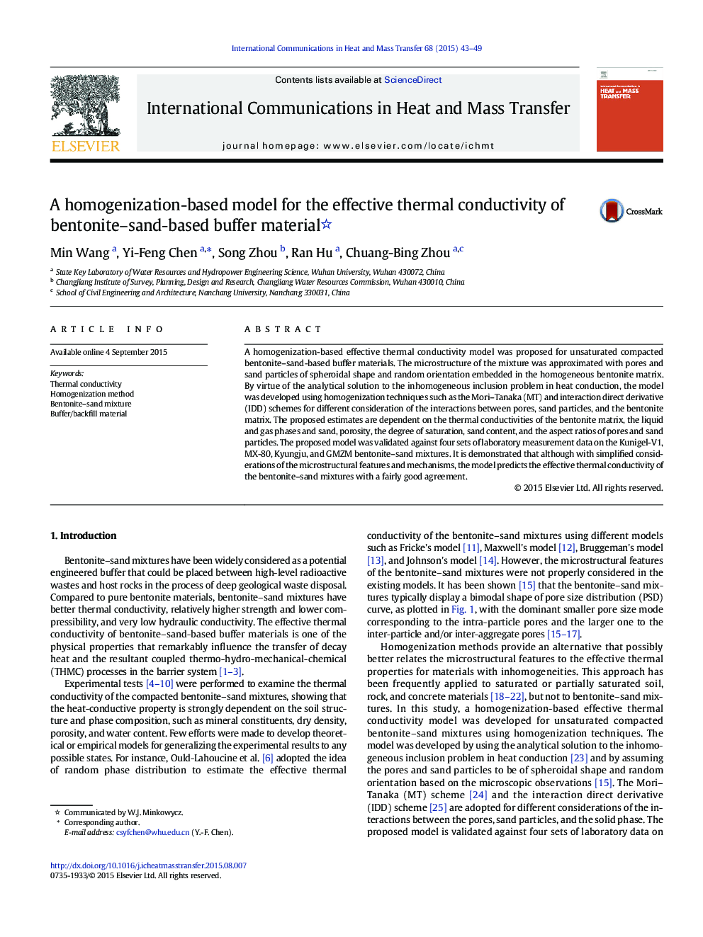 A homogenization-based model for the effective thermal conductivity of bentonite–sand-based buffer material 