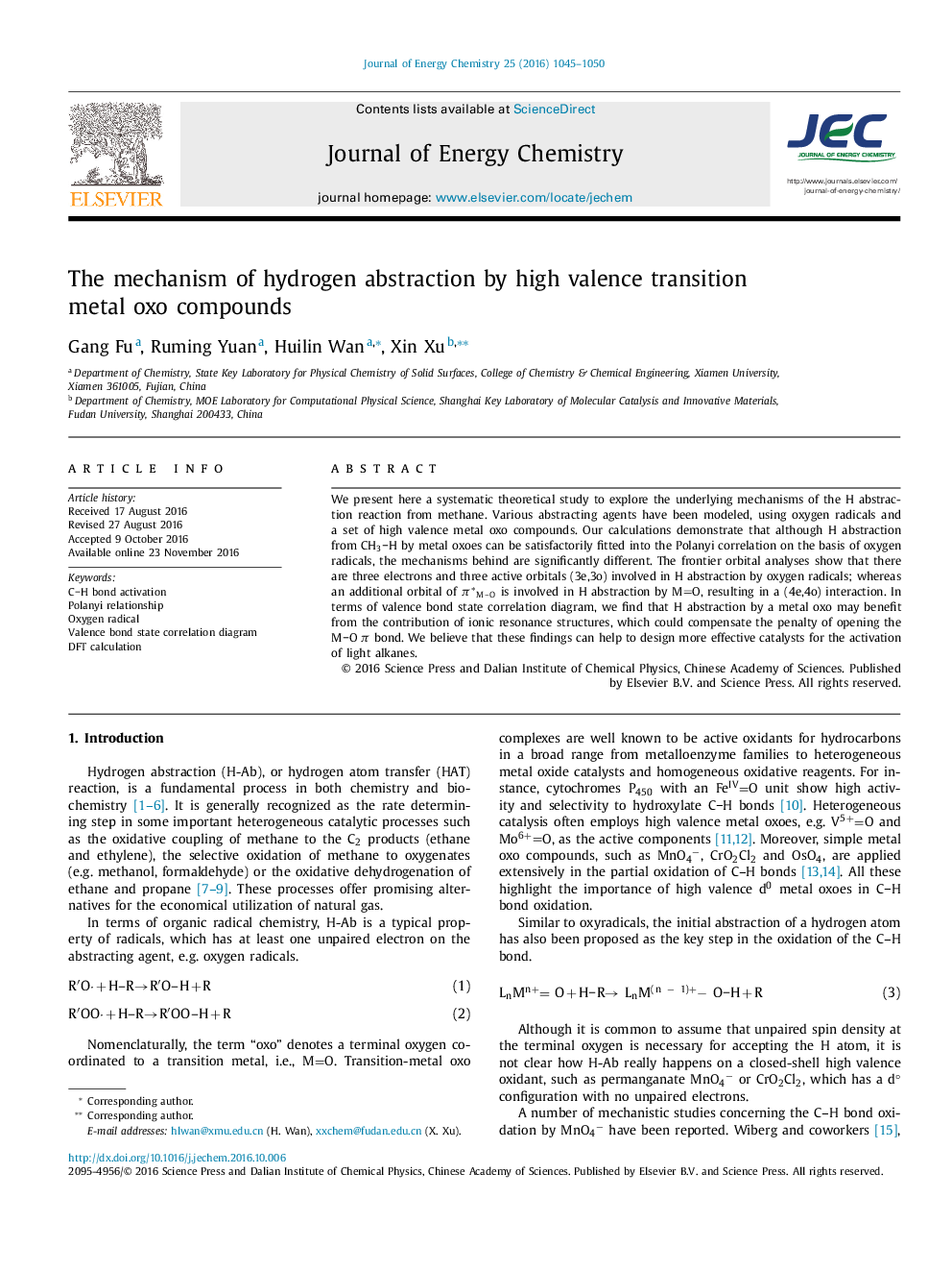 The mechanism of hydrogen abstraction by high valence transition metal oxo compounds