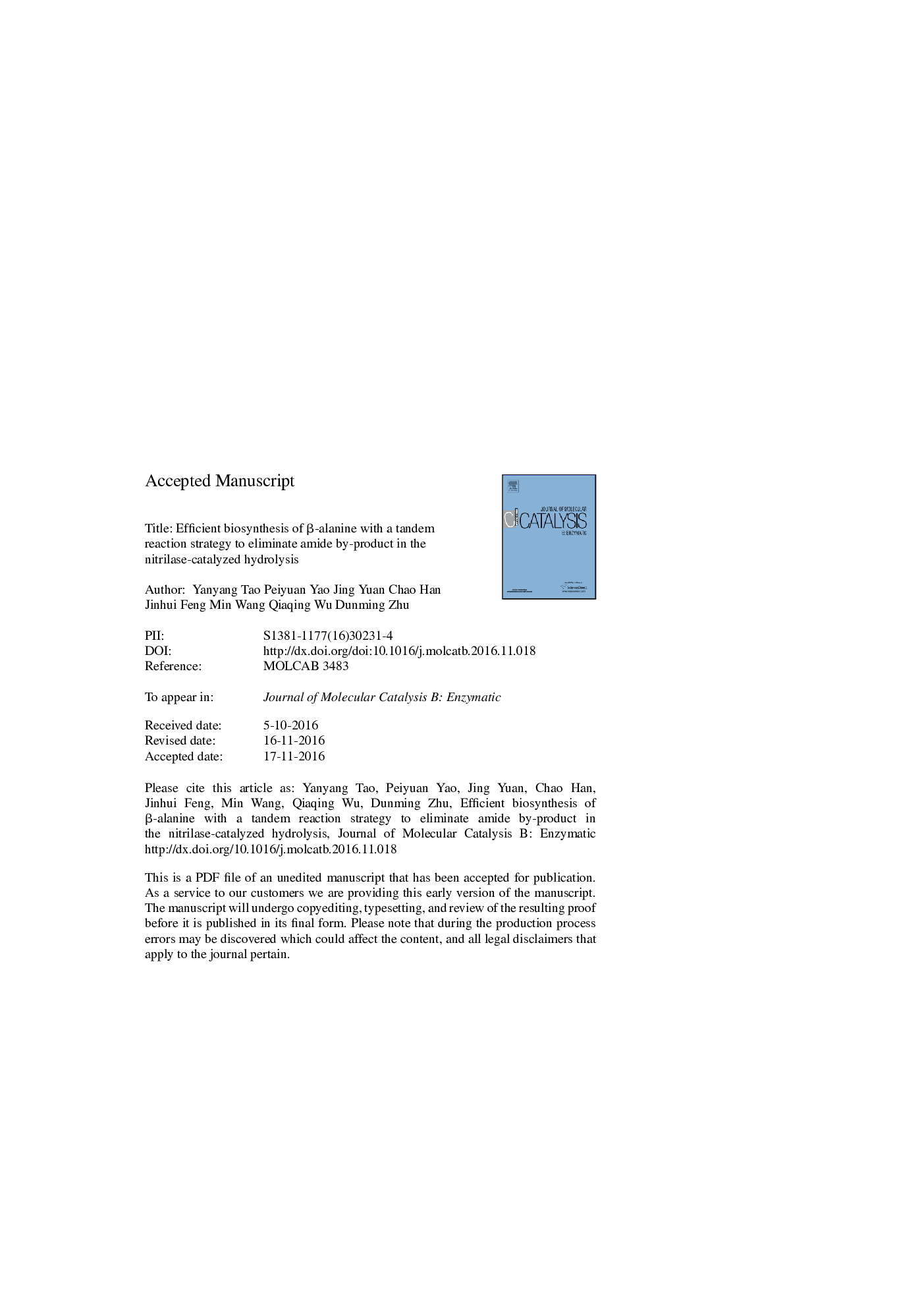 Efficient biosynthesis of Î²-alanine with a tandem reaction strategy to eliminate amide by-product in the nitrilase-catalyzed hydrolysis