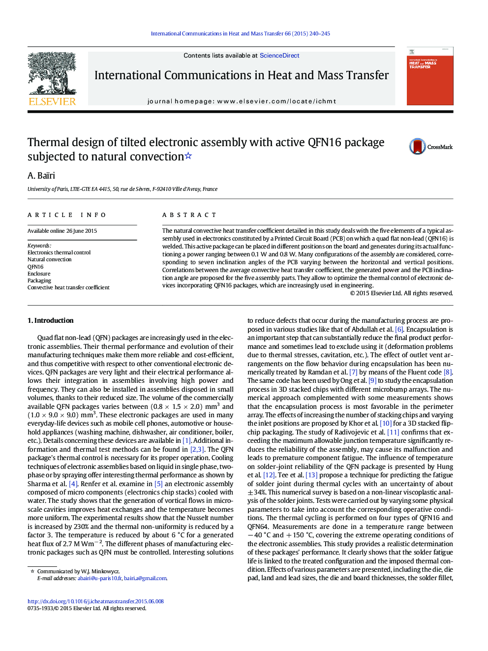 Thermal design of tilted electronic assembly with active QFN16 package subjected to natural convection 