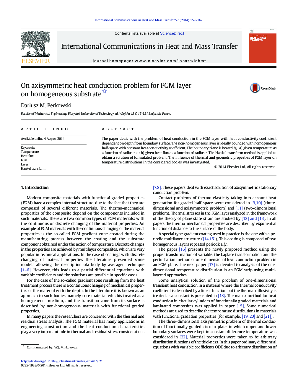 On axisymmetric heat conduction problem for FGM layer on homogeneous substrate 