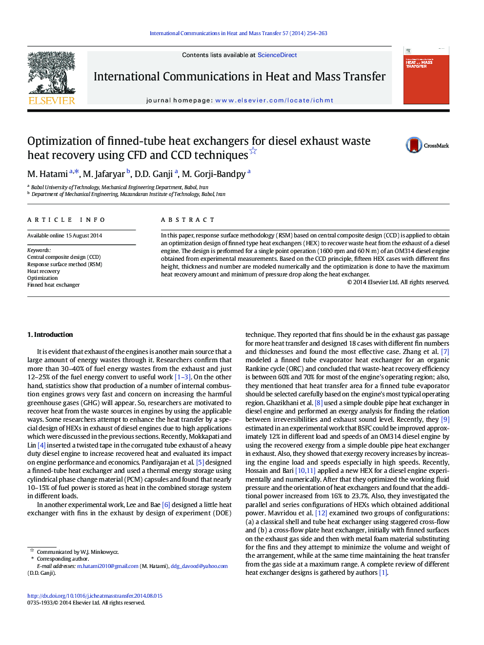 Optimization of finned-tube heat exchangers for diesel exhaust waste heat recovery using CFD and CCD techniques