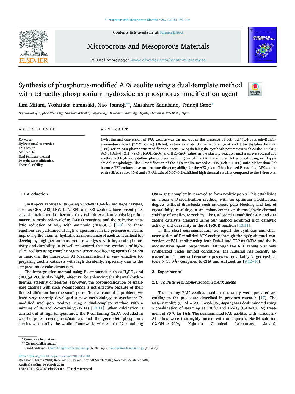 Synthesis of phosphorus-modified AFX zeolite using a dual-template method with tetraethylphosphonium hydroxide as phosphorus modification agent