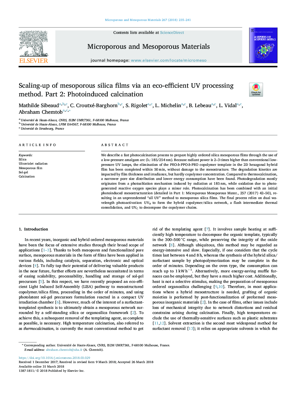 Scaling-up of mesoporous silica films via an eco-efficient UV processing method. Part 2: Photoinduced calcination